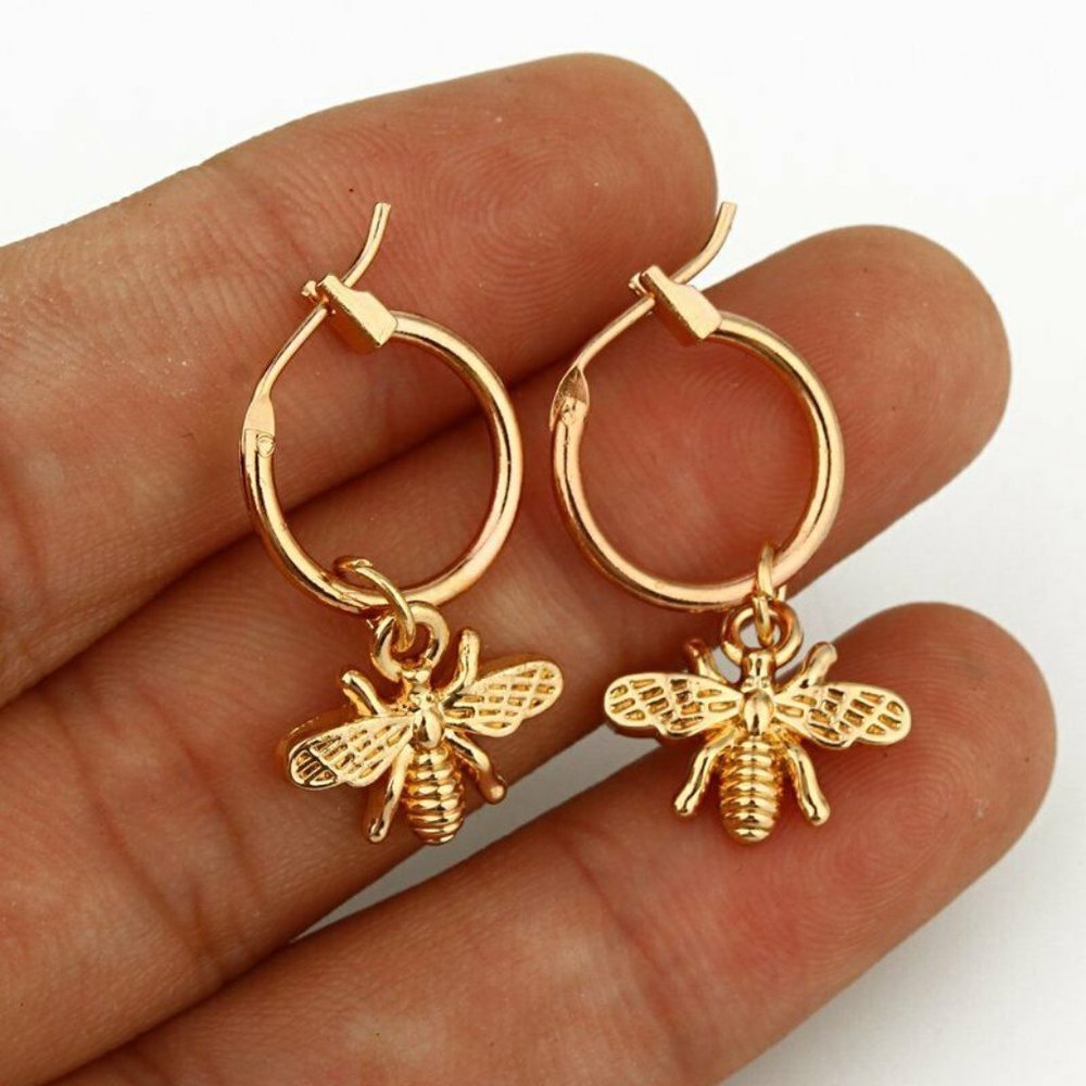 925 Silver Gold Bee Stud Earrings